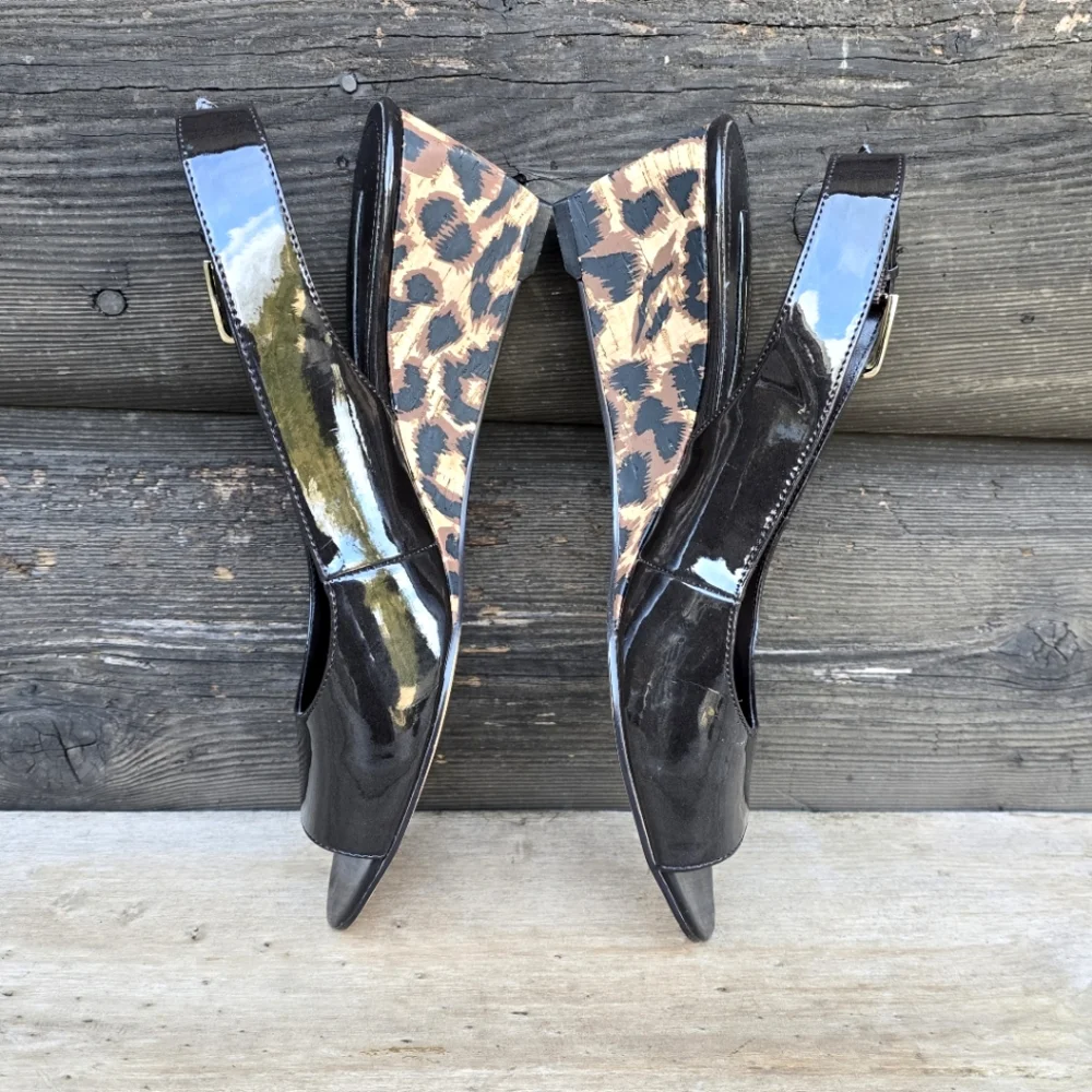Bandolino Rollup Y2K Pop Glam Leopard Peep Toe Wedge Heels 8M